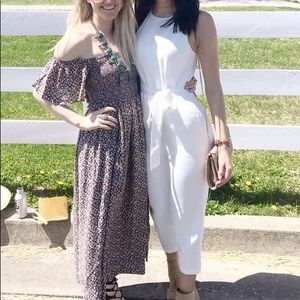 White crop straight leg romper with waist belt